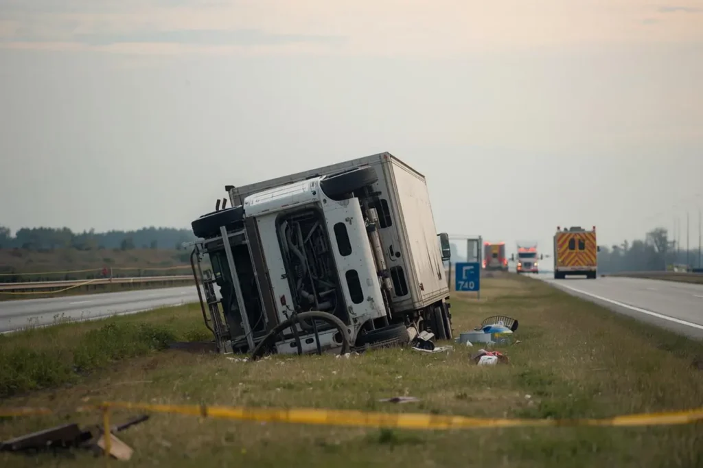 Semi-truck collision on Interstate 405 causing serious traffic injuries and vehicle damage