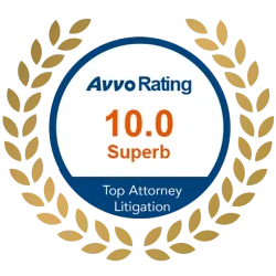 Avvo rating 10.0 superb badge for top attorney litigation