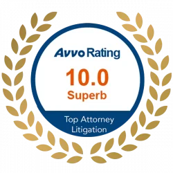 Avvo rating 10.0 superb badge for top attorney litigation